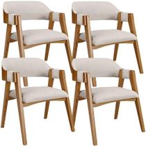 Kit 04 Cadeiras Para Sala de Jantar e Estar Living Estofada Suran L02 Linho Cru - Lyam