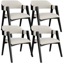 Kit 04 Cadeiras Para Sala de Jantar e Estar Living Estofada Suran L02 Preto Linho Champagne - Lyam