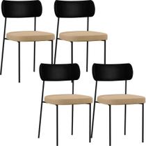 Kit 04 Cadeiras Para Sala De Jantar Melina L02 Sintético Preto Linho Bege Escuro - Lyam Decor Kit 04 Cadeiras Para Sala De Jantar Melina L02 Sintético Preto Linho Bege Escuro - Lyam Decor