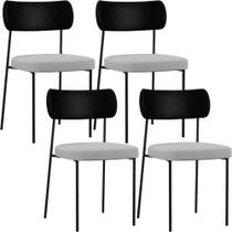 Kit 04 Cadeiras Para Sala De Jantar Melina L02 Sintético Preto Linho Cinza - Lyam Decor Kit 04 Cadeiras Para Sala De Jantar Melina L02 Sintético Preto Linho Cinza - Lyam Decor