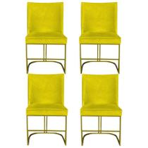 Kit 04 Cadeiras Para Sala de Jantar Tóquio Base de Ferro Sued Amarelo - D'Classe Decor