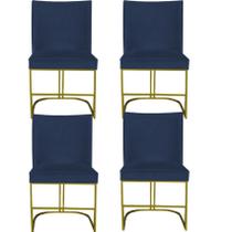 Kit 04 Cadeiras Para Sala de Jantar Tóquio Base de Ferro Sued Azul Marinho - D'Classe Decor