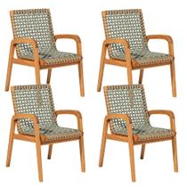 Kit 04 Cadeiras Para Sala de Jantar Varanda Gourmet Com Braço Trammare C07 Corda Verde Oliva - Lyam Decor
