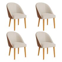 Kit 04 Cadeiras Poltrona de Jantar Bela Corano Nozes e Linho Pés Palito Castanho - Pallazio Kit 04 Cadeiras Poltrona de Jantar Bela Corano Nozes e Linho Pés Palito Castanho - Pallazio