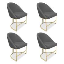 Kit 04 Cadeiras Poltrona de Jantar Bela Suede Base Metálica Industrial Dourado - Pallazio