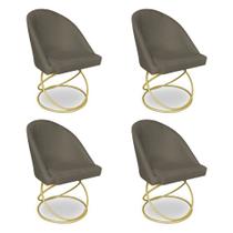 Kit 04 Cadeiras Poltrona de Jantar Bela Suede Marrom Rato Base Metálica Luxo Dourado - Pallazio Kit 04 Cadeiras Poltrona de Jantar Bela Suede Marrom Rato Base Metálica Luxo Dourado - Pallazio