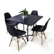 Kit 04 Cadeiras Preto E 01 Mesa De Jantar 04 Lugares Jade 90 Cm Preto Industrial Preto Kit 04 Cadeiras Preto E 01 Mesa De Jantar 04 Lugares Jade 90 Cm Preto Industrial Preto