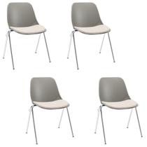 Kit 04 Cadeiras Quick Pés V Cromo Basalto Estofado Fendi Empilhável Plaxmetal