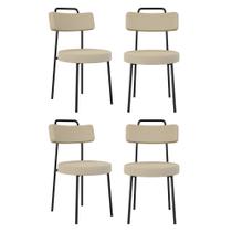 Kit 04 Cadeiras Sala de Jantar Kobe Estofada com Encosto Linho Bege - Desk Design