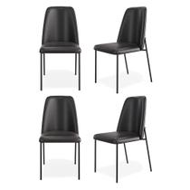 Kit 04 Cadeiras Sala de Jantar Lior com Encosto Estofado Base Preta material sintético Preto - Desk Design Kit 04 Cadeiras Sala de Jantar Lior com Encosto Estofado Base Preta material sintético Preto - Desk Design