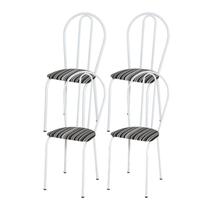 Kit 04 Cadeiras Tubular Branco 004 Assento Preto Listrado