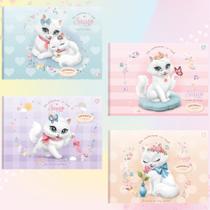 Kit 04 Cadernos de Desenho Cartográfia Brochura Gatinha SISSI 48 Folhas Costurado Animativa Cadernos Gatos