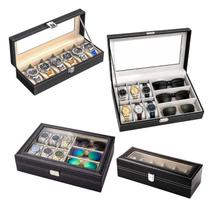 Kit 04 Caixas Expositora p/ Relógios e Óculos Tampa de Vidro