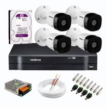 Kit 04 Câmeras Infravermelho HDCVI Lite Intelbras VHL 1120 B HD 720p DVR Intelbras MHDX 1104 4 Canais HD 1TB Purple