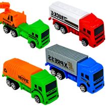 Kit 04 Caminhões Mini Brinquedos Veiculos Profissão - Carrinho Carro Kit 4 Pçs Cor Sortido Caminhão - PANAMI