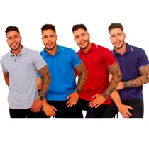 Kit 04 Camisas Gola Polo Masculina com Bolso Tecido Fio 30.1 1 Algodão ( Cores Variadas )
