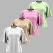 Kit 04 Camiseta Feminina Plus Size Lisa 100% Algodão Gola Redonda Manga Curta G1 A G3