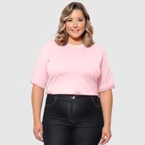 Kit 04 Camiseta Feminina Plus Size Lisa 100% Algodão Gola Redonda Manga Curta G1 A G3