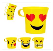 Kit 04 Caneca Crianca Infantil Plástica Emoji Smile - Art House