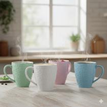 Kit 04 Canecas Chá Café Relevo Tassel Cores 310ml Germer