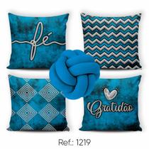 Kit 04 Capas Almofada Digital Graditão e Fé Azul Decorativas 42x42cm com Almofada de Nó Kit 04 Capas Almofada Digital Graditão e Fé Azul Decorativas 42x42cm com Almofada de Nó