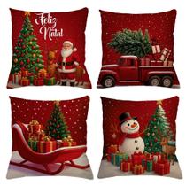 Kit 04 Capas De Almofada Decoração Natalina Sala de Estar Personalizada Papai Noel Com Zíper Kit 04 Capas De Almofada Decoração Natalina Sala de Estar Personalizada Papai Noel Com Zíper