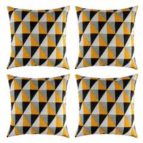 Kit 04 Capas de Almofada Decorativas Sala Sofá Geométrico Amarelo C/ Zíper