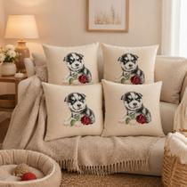 Kit 04 Capas de Almofada Pet Lover Cachorro Bordado 45x45cm Kit 04 Capas de Almofada Pet Lover Cachorro Bordado 45x45cm