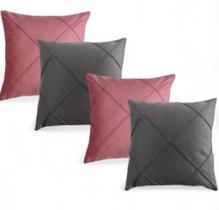 Kit 04 Capas de Almofada Suede Drapeada 45cmx45cm Decorativas Sala Quarto Sofá
