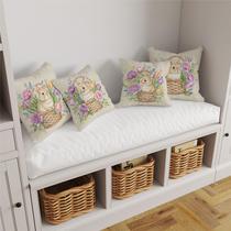 Kit 04 Capas de Almofadas Coelhos Da Páscoa Cesto e Flores
