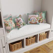 Kit 04 Capas de Almofadas Coelhos Da Páscoa Xadrez Verde