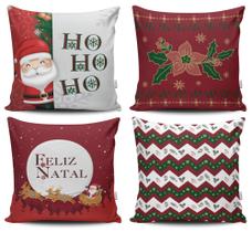 kIt 04 Capas de Almofadas Decorativas de Natal Papai Noel Vermelho - Pascogran Store Enxoval e Decoração