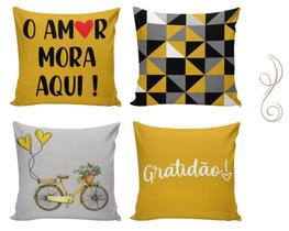 Kit 04 Capas De Almofadas Decorativas Quadrada 43x43Cm Estampadas Coloridas Sofá