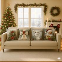 Kit 04 Capas de Almofadas Natalinas Para Sofá de Alta Qualidade Para Natal Decoração Rena Branca Envio Rápido Kit 04 Capas de Almofadas Natalinas Para Sofá de Alta Qualidade Para Natal Decoração Rena Branca Envio Rápido