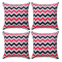 Kit 04 Capas Para Almofada Tecido Estampado Zig Zag Rosa E Preto D103 42x42 Cm - D'rossi Kit 04 Capas Para Almofada Tecido Estampado Zig Zag Rosa E Preto D103 42x42 Cm - D'rossi