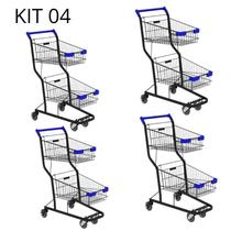 Kit 04 Carrinhos de compras Supermercado Lojas Reforçado 90L Kit 04 Carrinhos de compras Supermercado Lojas Reforçado 90L