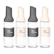 Kit 04 Dispenser Galheteiro 500ml Vidro Transparente Sortido Moderno Azeite Vinagre Shoyu Cozinha Almoço Mesa Posta Restaurante Buffet Churrascaria