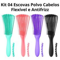 Kit 04 Escovas Polvo Para Cabelos Desembaraço Fácil Flexível