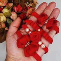 Kit 04 Faixa Para Cabelo Bebê Menina Na Meia Seda Com Lacinho Delicado ANNAS VERMELHO - Feito a Mão