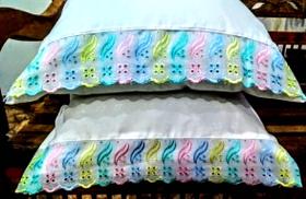 Kit 04 Fronhas Percal 50X90 100% Algodão 200 Bordado Inglês