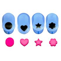 Kit 04 Furador Perfurador De Eva Papel 25mm Coração, Estrela, Circúlo e Flor 6 Pétalas Make + Artesanal Scrapbook