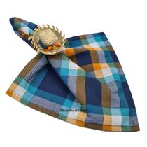 KIT 04 Guardanapo de Tecido 40 x 40cm Xadrez Azul - Acabamento Bainha - Várias Cores e Estampas