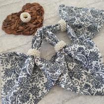 Kit 04 Guardanapos de Tecido 40x40 cm Arabesco Azul Tricoline 100% Algodão