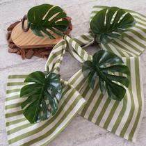 Kit 04 Guardanapos de Tecido 40x40 cm Listrado Verde Tricoline Misto