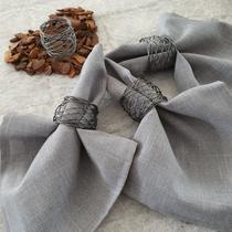 Kit 04 Guardanapos de Tecido Mellange Cinza e 04 Anéis PG Fio Infinito Prata Escuro