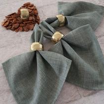 Kit 04 Guardanapos de Tecido Mellange Verde Oliva e 04 Anéis PG Argola Ouro Velho