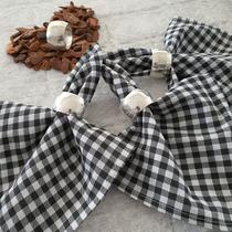 Kit 04 Guardanapos de Tecido Xadrez Preto e 04 Anéis PG Argola Prata