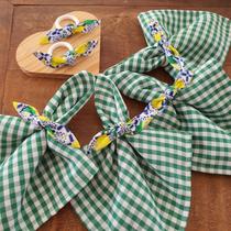 Kit 04 Guardanapos de Tecido Xadrez Verde e 04 Anéis PG Lacinho Limão Siciliano