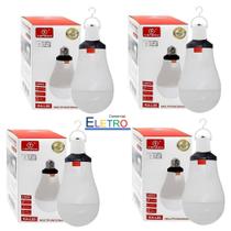 Kit 04 Lampada Bulbo Led 15W Com Bateria Recarregavel Bocal Inteligente Camping