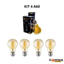 Kit 04 Lâmpadas De Filamento Led A60 Vintage Retro Antiga Industrial Ambar Bivolt Kit 04 Lâmpadas De Filamento Led A60 Vintage Retro Antiga Industrial Ambar Bivolt